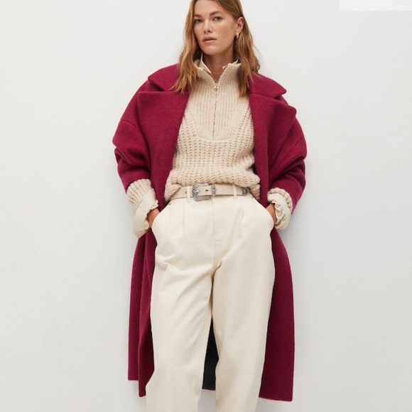 Mango Jackets & Blazers - Mango Textured Wrap Wool Coat
